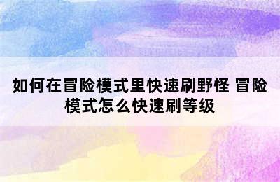 如何在冒险模式里快速刷野怪 冒险模式怎么快速刷等级